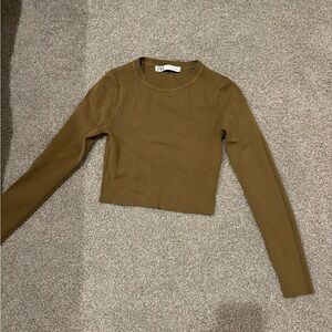 Zara Olive Green Long Sleeve Crop Top